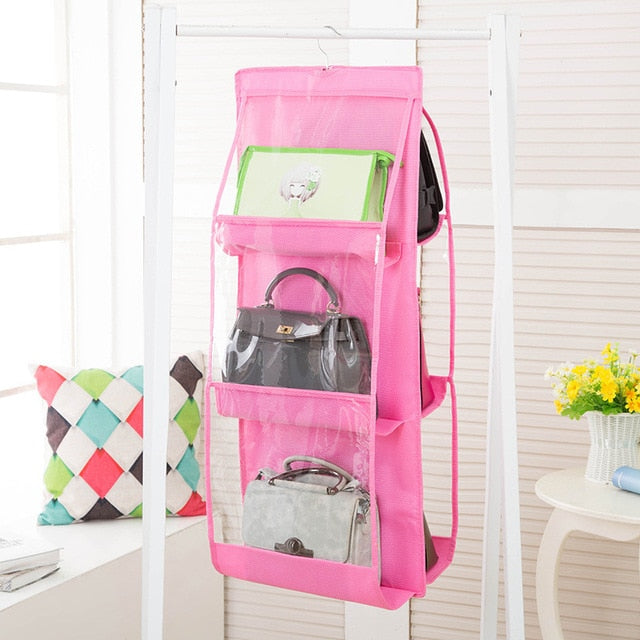 6 Pocket Foldable Hanging Bag 3 Layers Folding Shelf Bag Purse Handbag  Organizer Door Sundry Pocket Hanger Storage Closet Hanger